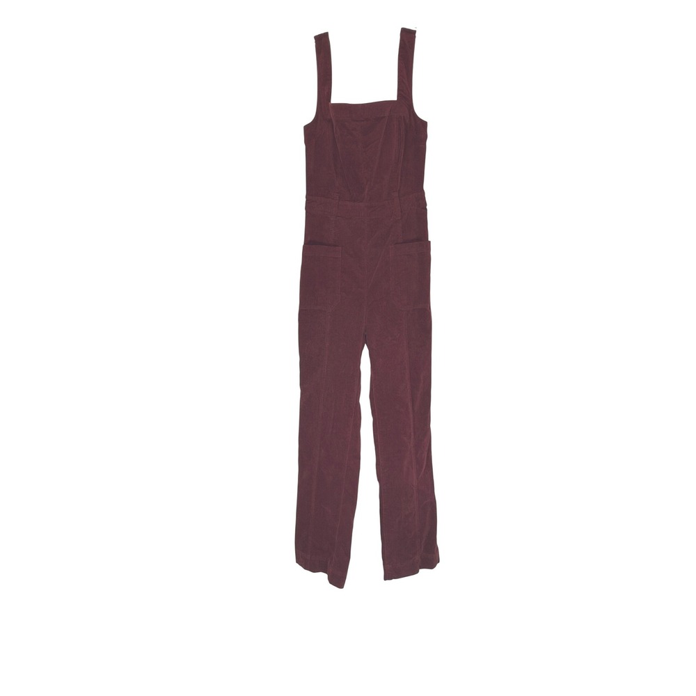 Anthropologie Pilcro Burgundy Corduroy Wide Leg Jumpsuit Size 0 Square Neck Zip‎